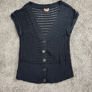 VTG Mudd Womens‎ Small Black Knit Crochet Cardigan Sweater Y2K Boho Layering